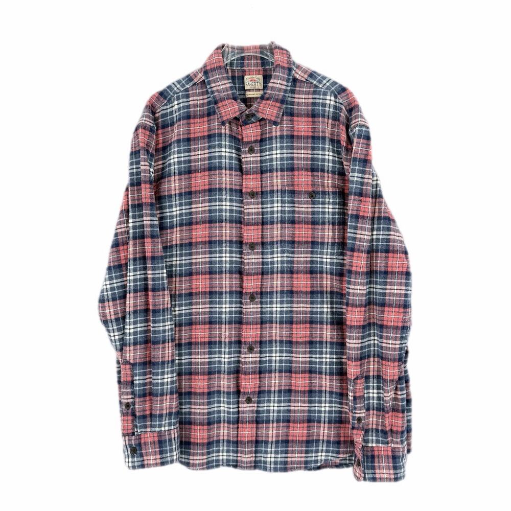 Faherty Men's XL Pink Blue Plaid Soft Flannel Casual Everyday Button Down Shirt